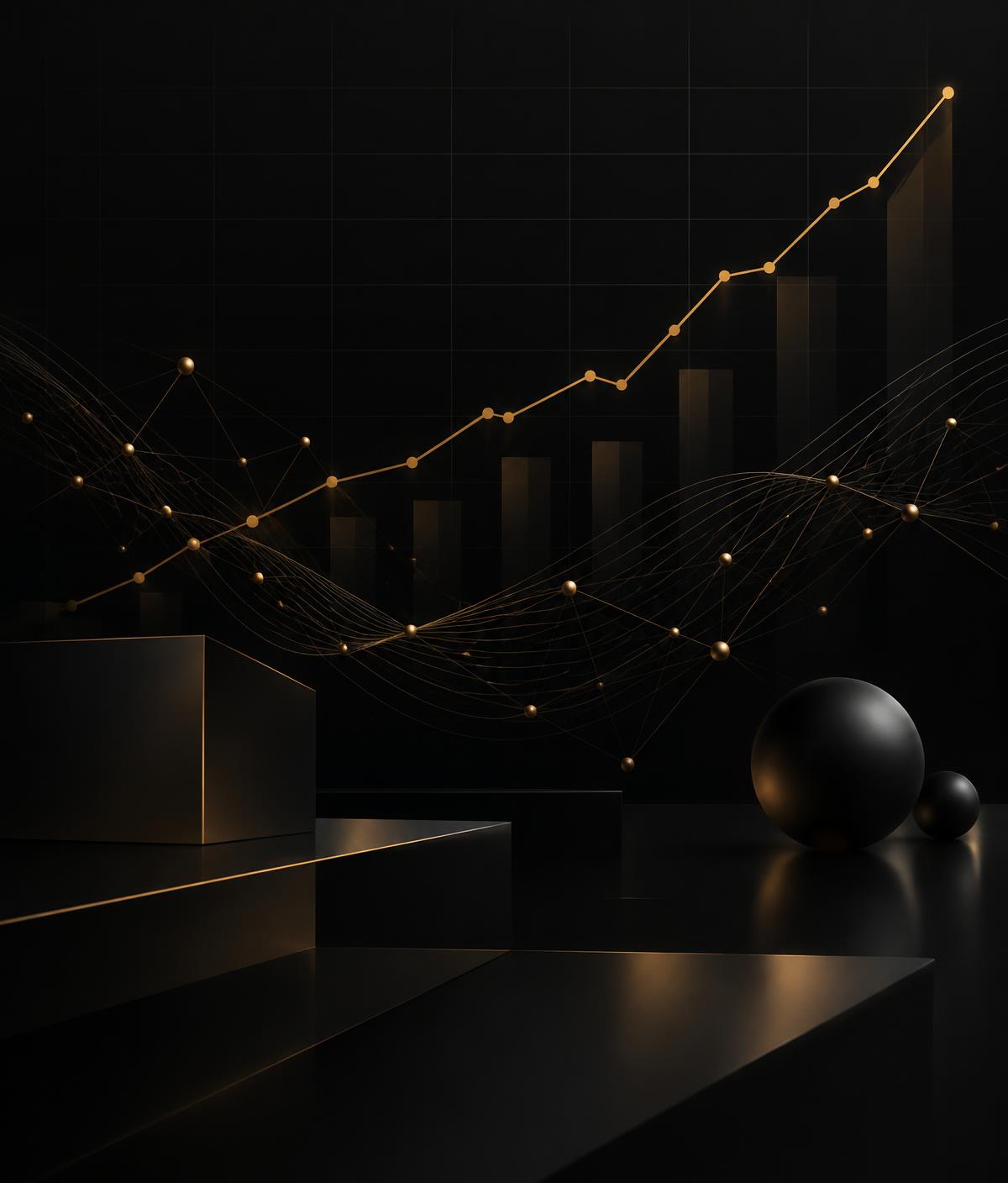 Composição gráfica abstrata com linhas de crescimento e conexões de dados